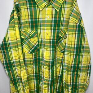 Beat & Rhythm Men’s Plaid Button Down Shirt Size XL Green Yellow Long Sleeve
